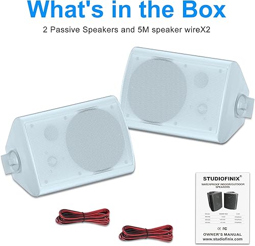 Miniatura 6 de STUDIOFINIX Altavoces para exteriores de 6.5 pulgadas y 400 W con cable, impermeables, pasivos, altavoces de montaje en pared para patio, hogar,
