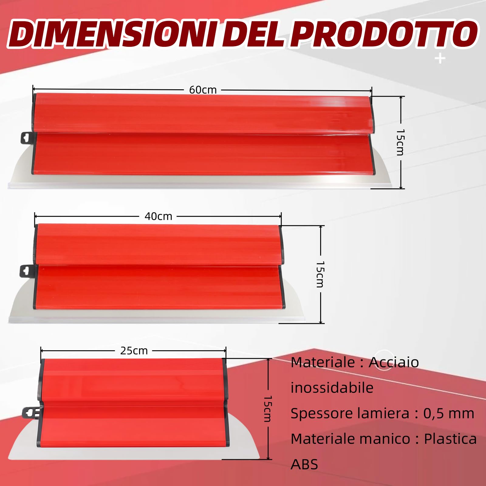 Set spatole ANEELV, 3 lame acciaio 25/40/60cm | Lame acciaio robuste, impugnatura ergonomica. Per lisciare pareti/soffitti, cartongesso, uso versatile