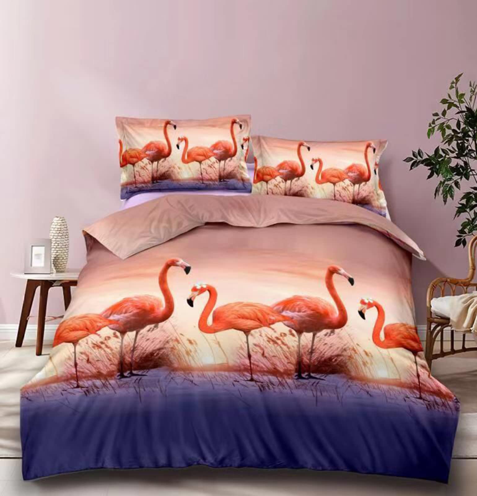Housse de couette 90x190 enfant oiseau rose parure lit fille ado