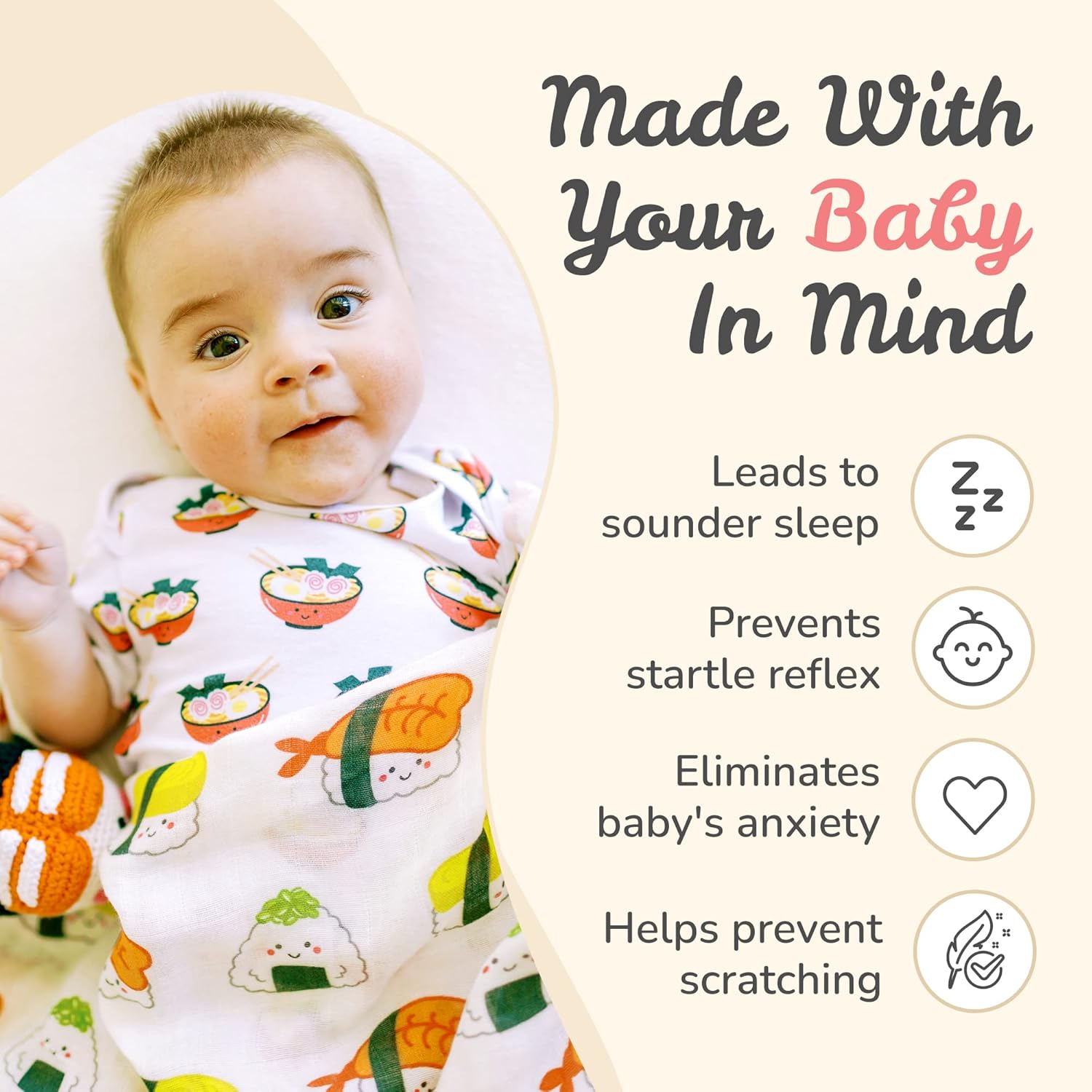 The Wee Bean Organic Cotton and Bamboo Rayon Muslin Swaddle Blankets, Set of X (Sushi)