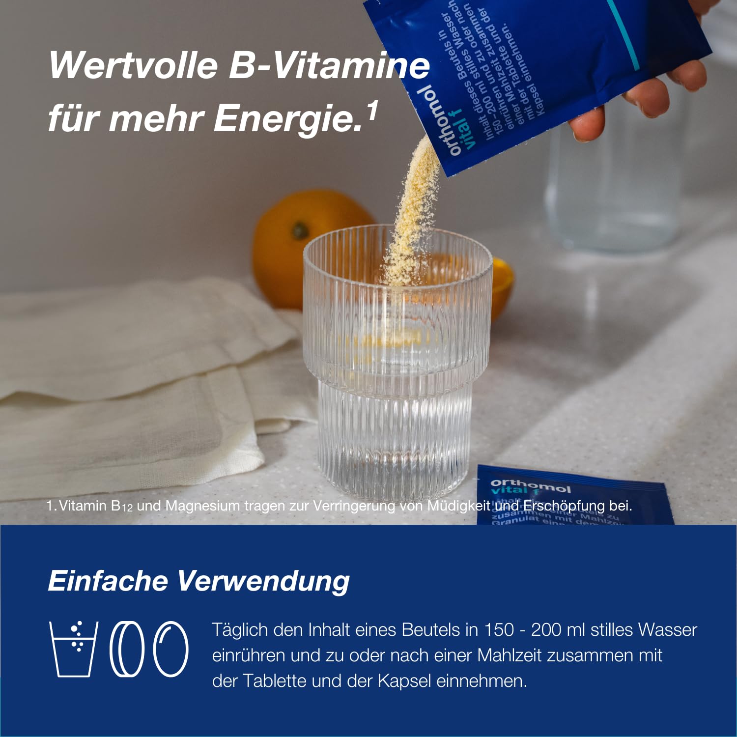 Orthomol Vital f für Frauen - bei Müdigkeit - mit B-Vitaminen, Omega-3-Fettsäuren, Magnesium - Granulat/Tabletten/Kapseln à 30 x Tagesportionen - Grapefruit-Geschmack