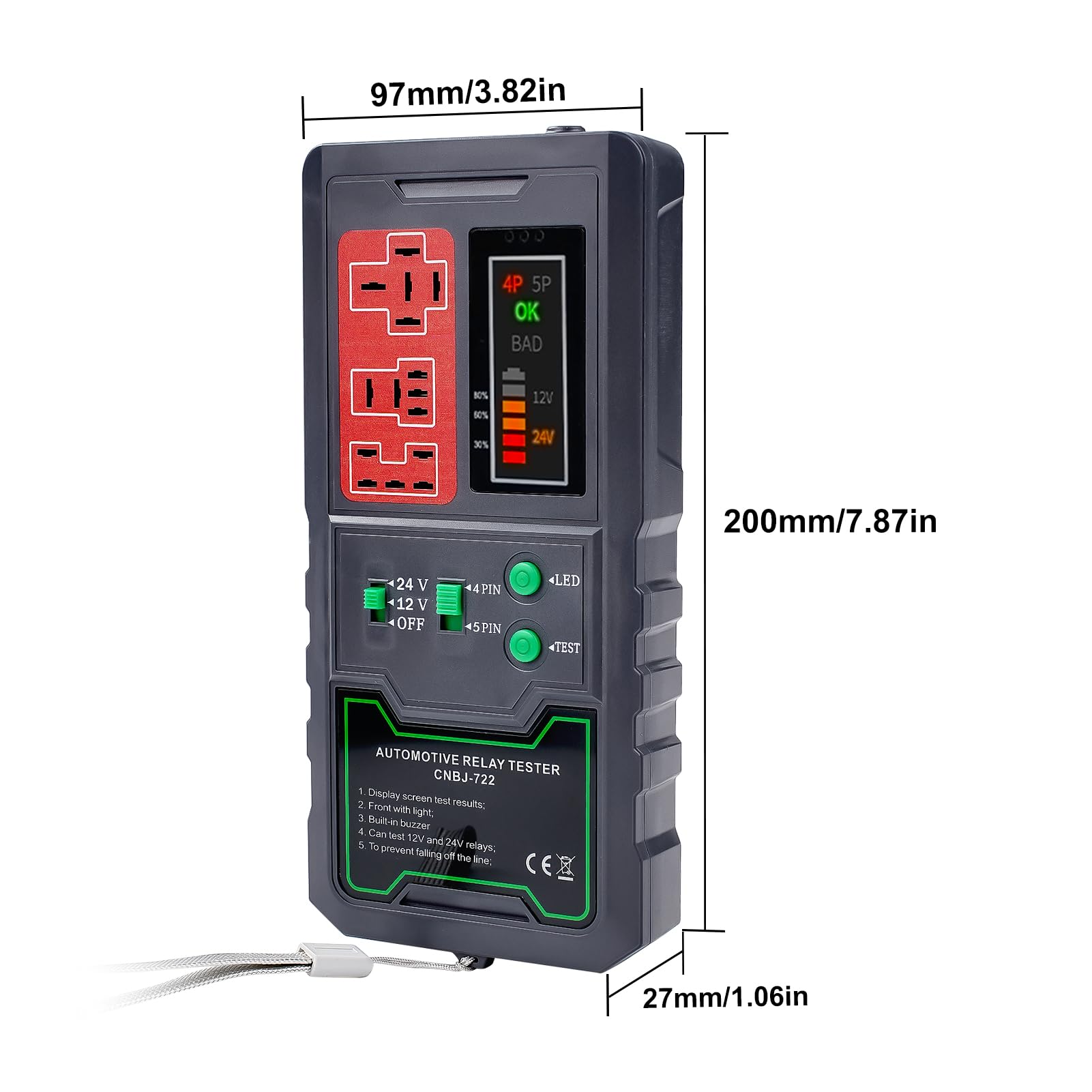 Tester relè per auto12 V, 24 V, elettronico per automotive, tester per batteria, strumento diagnostico