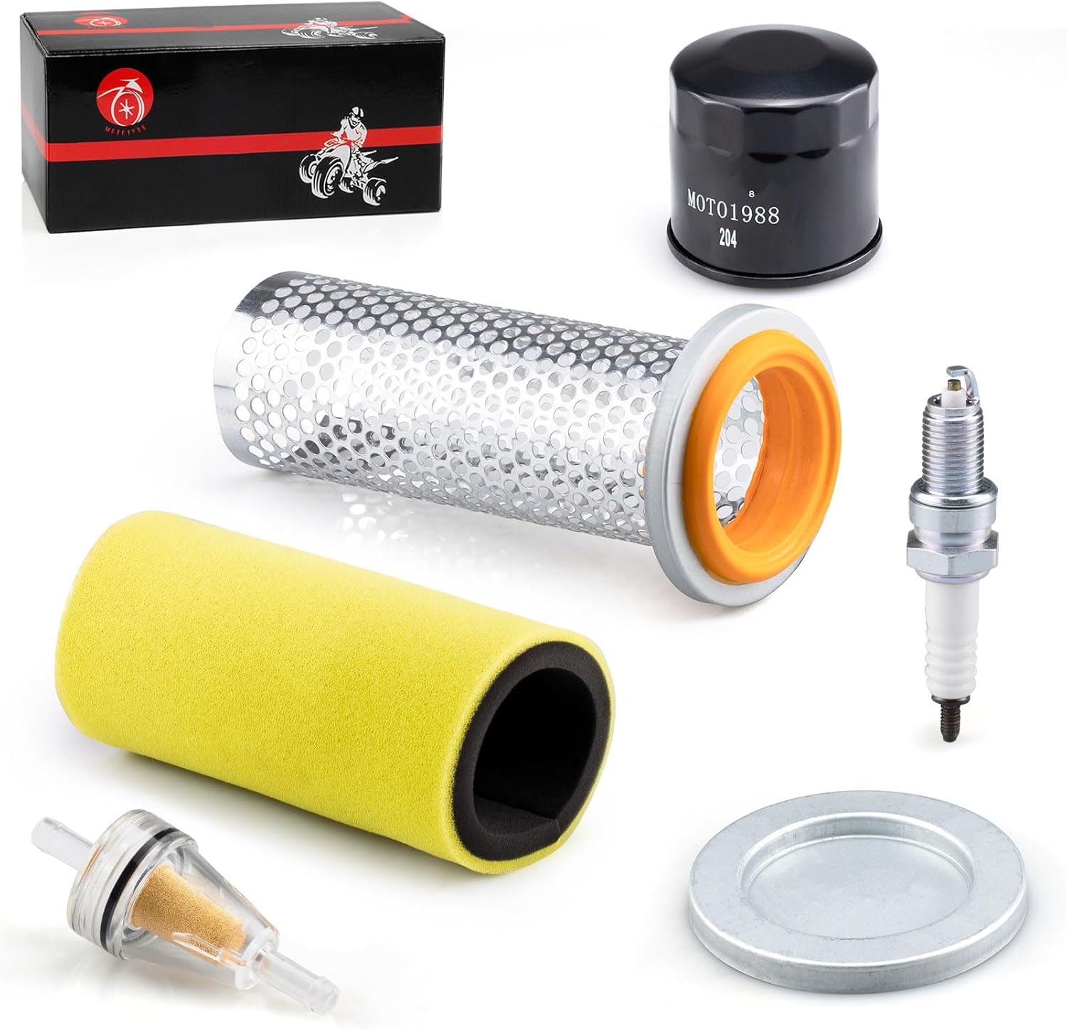 Air Filter & Guide Cage Cap Oil Filter & Spark Plug Kit For Yamaha Rhino 450 660 YXR450 YXR660 2004 2005 2006 2007 2008 2009