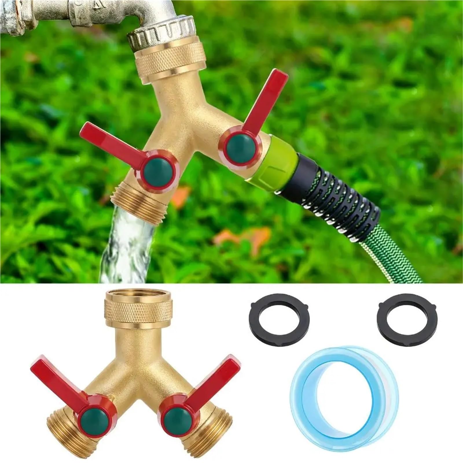 Splitter a Y in Ottone in Acciaio Inossidabile 304 | Tubo da giardino dorato sdoppiatore a Y da 3/4 pollici a 3 vie(Splitter-3)