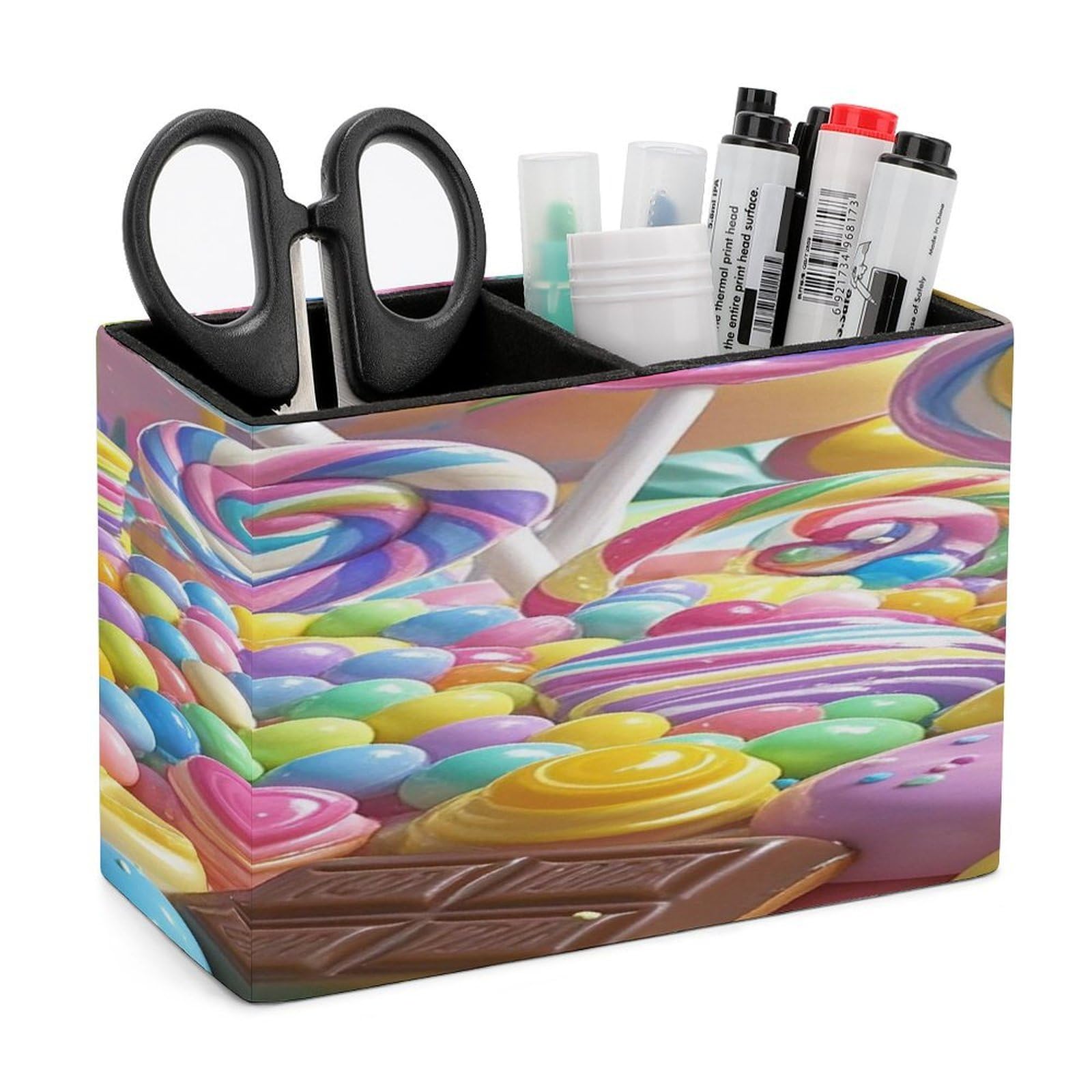 LZQPOEAS Candy Leather Pen Holder with 2 Compartments Luxury Pencil Holder Minimalist Pencil Cup Brush Scissor Holders Elegant Pen Cup for Office Home Desk Accessories