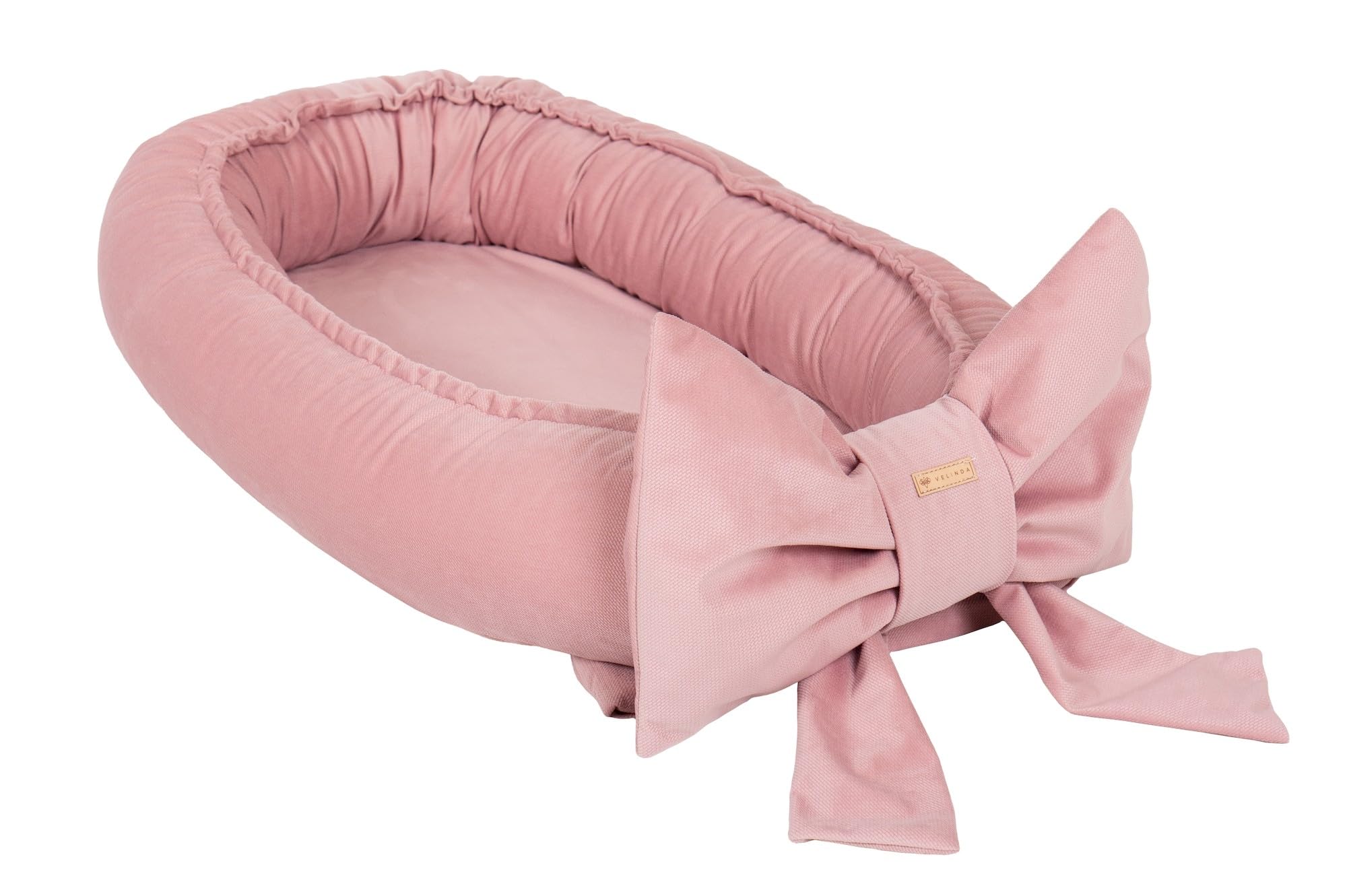 Cocon bébé avec nœud décoratif, réducteur de lit, nid bébé, douillet (couleur: rose clair)