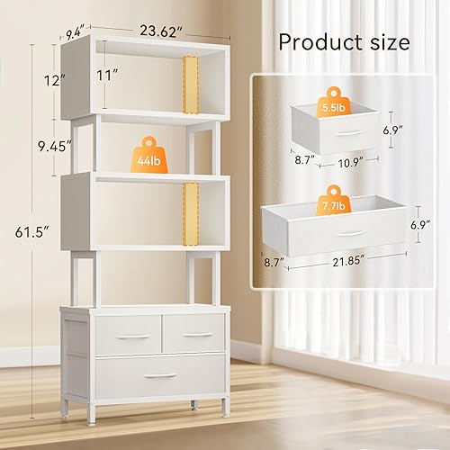 Miniatura 3 de Casaottima Estantería de 7 niveles, estantería geométrica alta con cajones de tela, estantes modernos para sala de estar, dormitorio, estantería