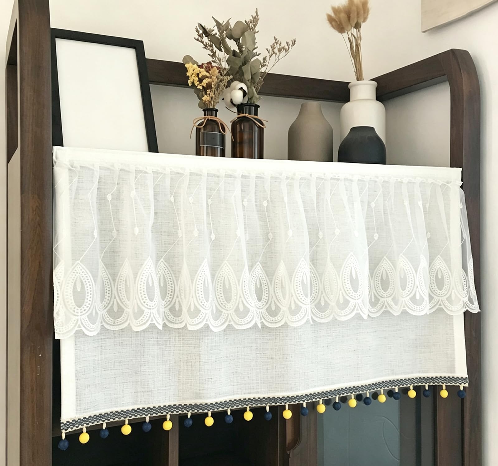 Genérico Cortina de Tul Grueso, Cortinas Cortas de Encaje Autoadhesivas