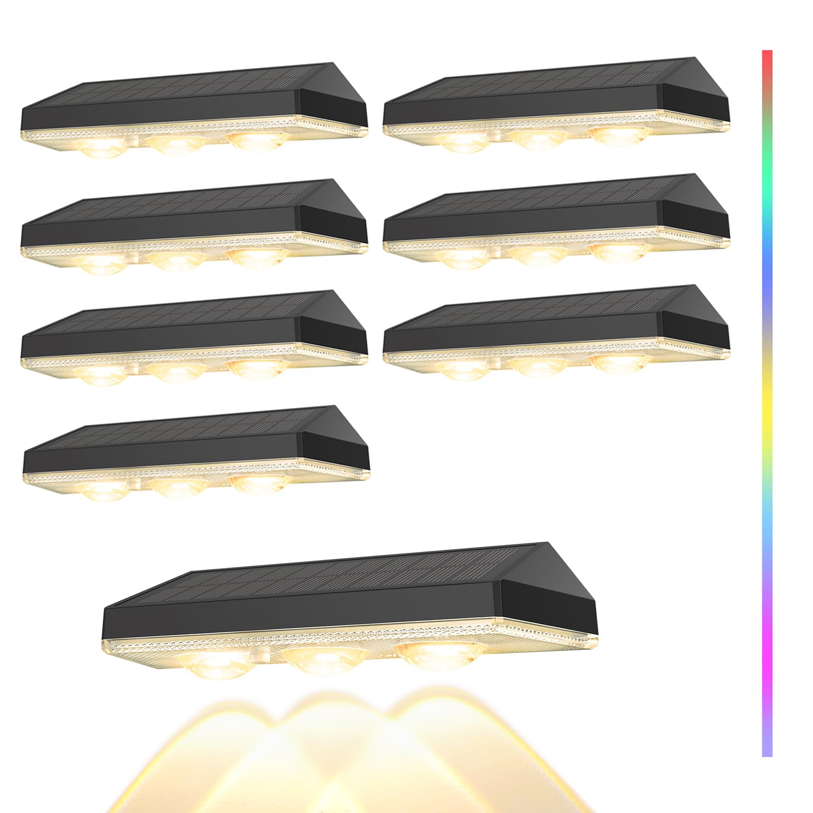 Solar Fence Lights Outdoor Garden 3 Lens,9 Modes Warm Light&RGB Wall Lights Outdoor IP65 Garden Fence Decoration Lighting for Backyard Deck Stair Patio Yard Step-with Mono Solar Panel (8, black)