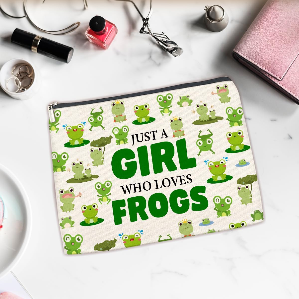 Xxoace-Just a Girl Who Loves Frogs Makeup Bag - Funny Frog Gift for Animal Lovers Women Mom Sister, Cute Zipper Pouch image 4