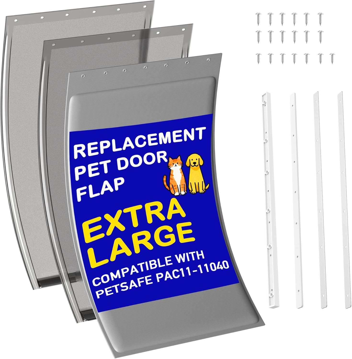 3-Flap Dog Door Replacement Insulated Flap with Metal Plate，Clamp & Back Plate- Compatible with Extra Large PetSafe Extreme Weather Aluminum Pet Door, PAC11-11040 13 1/8" X 24 7/8"(Smoky Translucent)