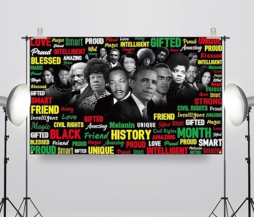 Miniatura 5 de Sunwer Telón de fondo negro del mes de la historia afroestadounidense, personajes famosos, decoración escolar, aula, tablón de anuncios (7 x 5 pies)