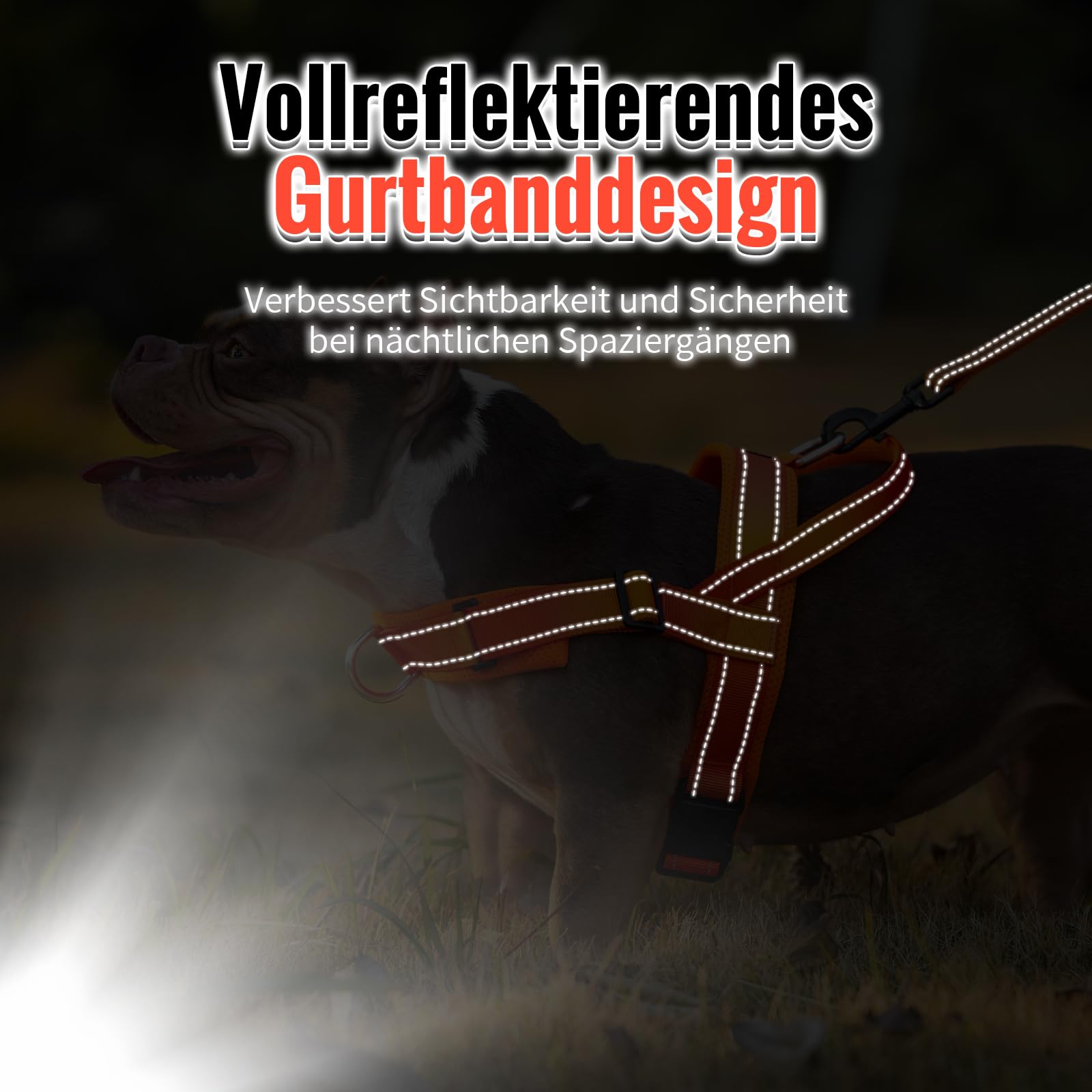 Arblina Hundegeschirr, Anti-Zug Hundegeschirr für Mittelgroße und Große Hunde, T-förmiges Anti Zieh Hundegeschirr mit Reflex, Brustgeschirr Gepolstert für Pitbull, American Bullies, Orange L