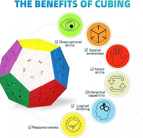 Miniatura 5 de Cubo de velocidad Megaminx, sin calcomanías, 3 x 3 x 3 pulgadas, cubo de velocidad pentagonal, rompecabezas de cubo mágico de dodecaedro