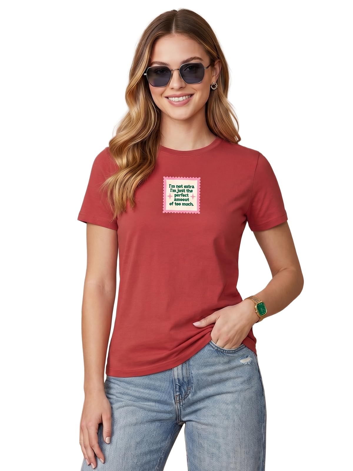 WROGN Womenâ€™s Regular Fit Printed Tee â€“ 100% Pure Cotton, Round Neck, Half Sleeve Graphic T-Shirt for Daily Use (Colors: Red, Brown, Green & Future Dusk) in green