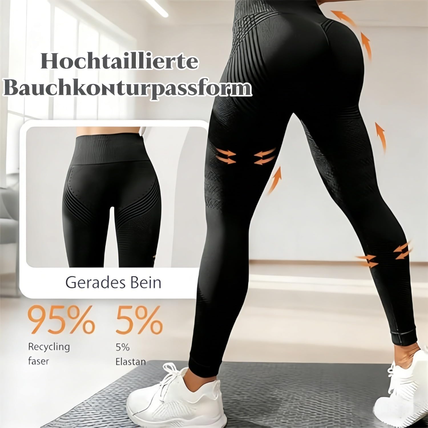 3D Kompressionsleggings Damen Anti Cellulite, High Waist Push Up Leggings für Frauen, Kompression Cellulite Leggings für Yoga Fitness Gym, Blickdichte Lange Sporthose