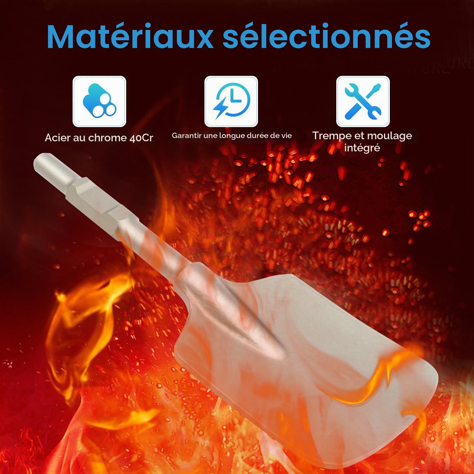 Burin professionnel en argile et piolet en terre avec fonction de piolet à pelle, embout de marteau de démolition pour argile, maçonnerie et béton, acier haute performance traité thermiquement avec