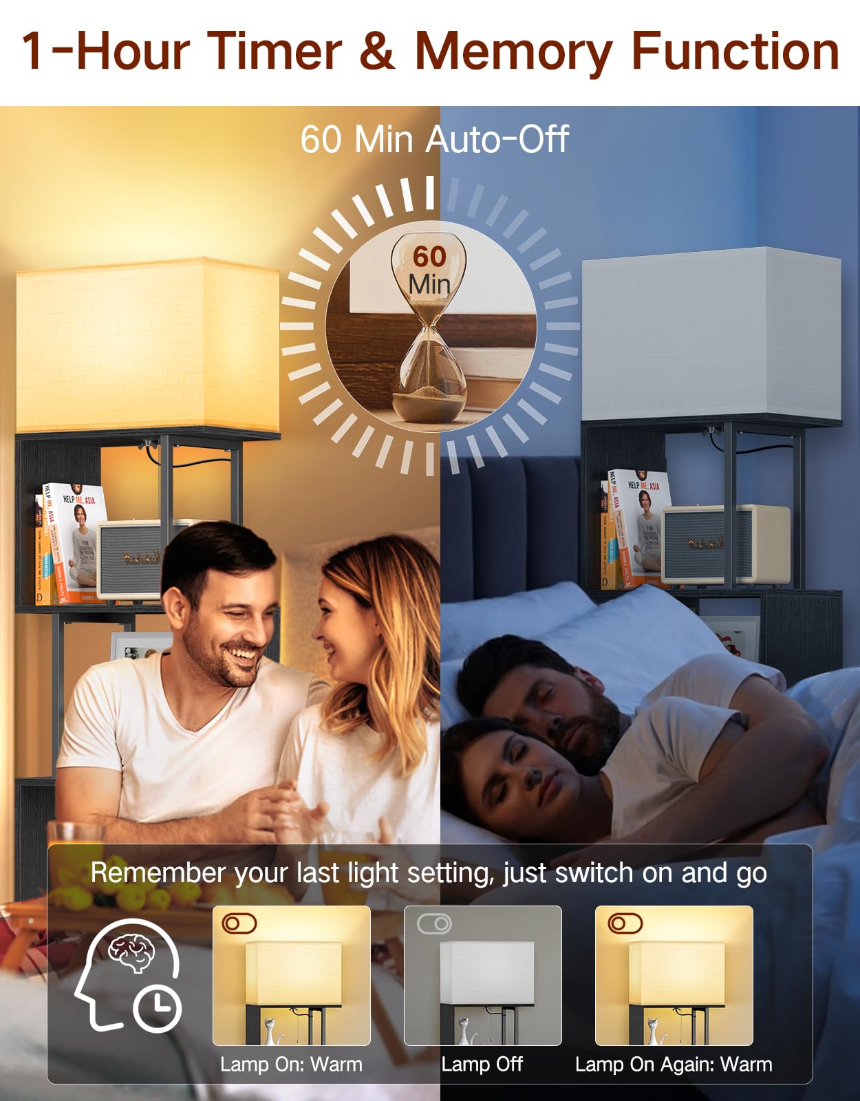 S-förmiges Bücherregal mit Lampe, 5 Ebenen, Dimmbar mit 3 Farbtemperaturen, Modernes Design mit Ablagen und Fernbedienung für Wohnzimmer, Schlafzimmer und Büro