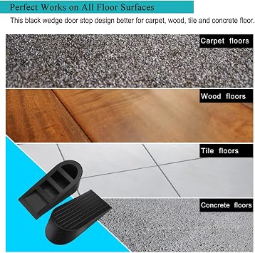 Big Door Stopper 2 Packs, Heavy Duty Wedge Rubber Door Stop Works on All Floor Surfaces, Non-Scratching Doorstops Special for Home Office School Heavy Door (Black, H1.9 x L6.3 x W2.7 Inches)