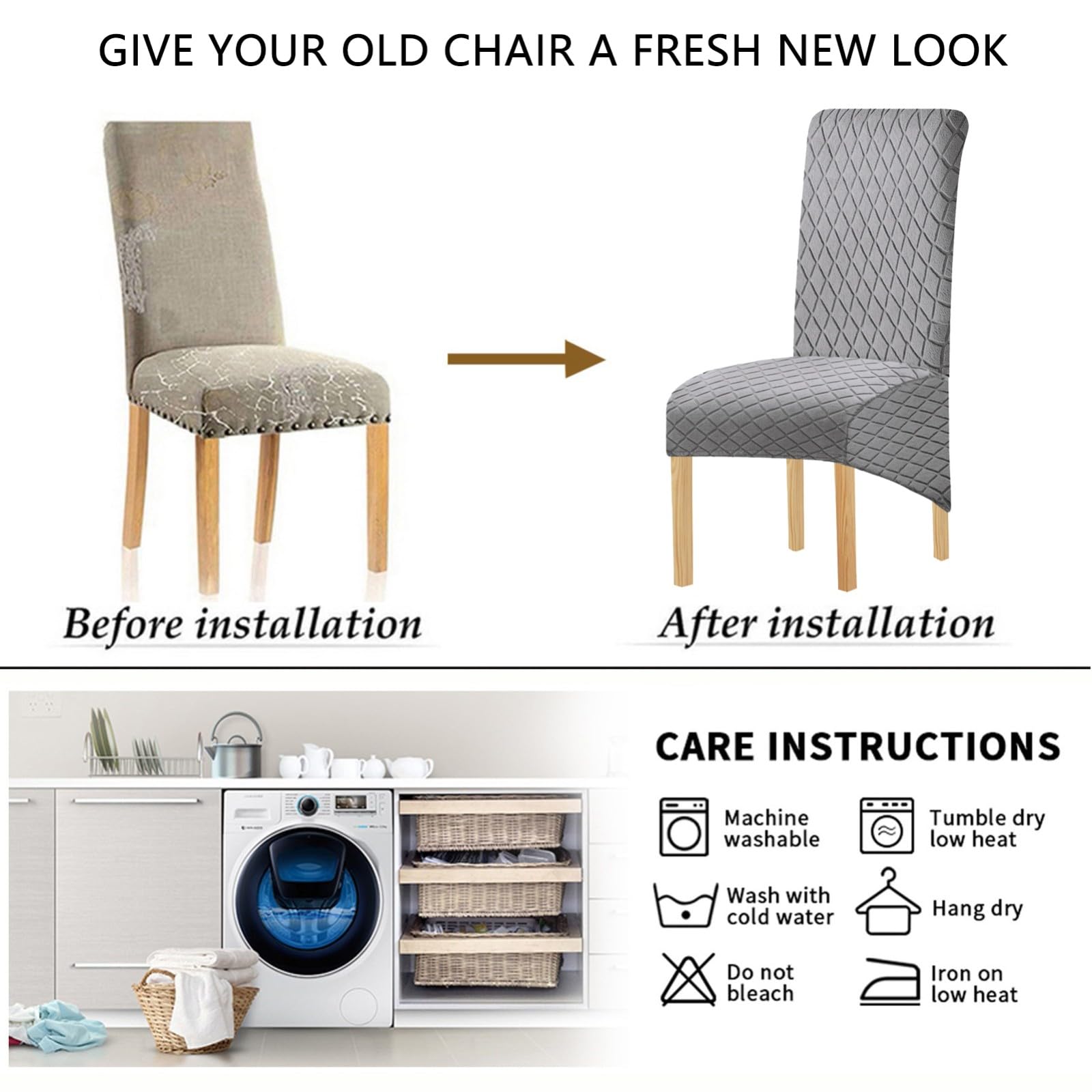 Stuhlhussen für Esszimmerstühle 2/4/6er-Set,Dehnbar Moderne Fit Esszimmer Stuhlhussen mit Hoher Rückenlehne,für Küche und Wohnzimmer(Light Gray,6Pcs)