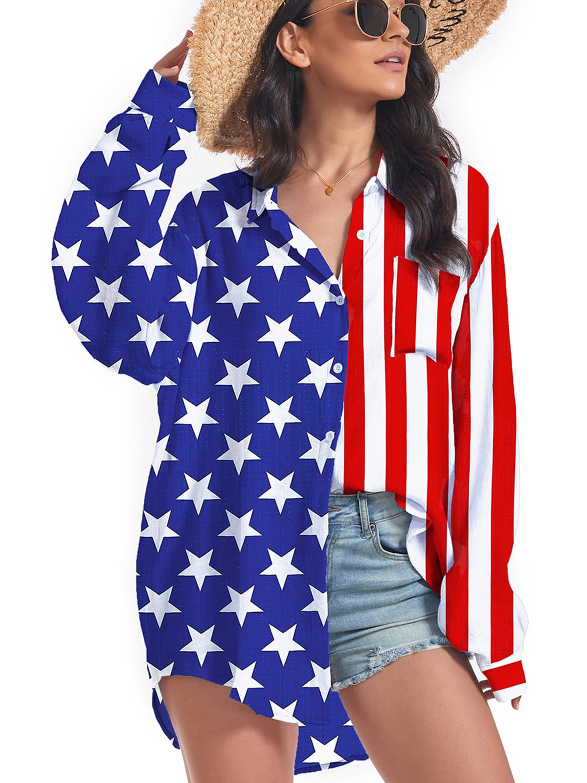 Century Star Womens Button Down Shirts Vacation Outfits Loose Fit Long Sleeve Casual Oversize Collared Blouse