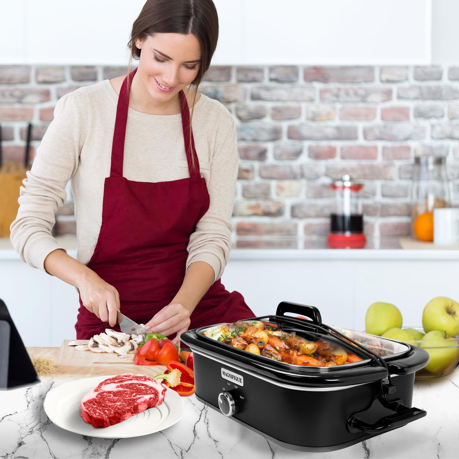 INDY VAC Pentola a cottura lenta 4 quarti gallone con regolazione manuale a caldo, perfetto per piccoli elettrodomestici per cene di famiglia, lavabile in lavastoviglie, nero