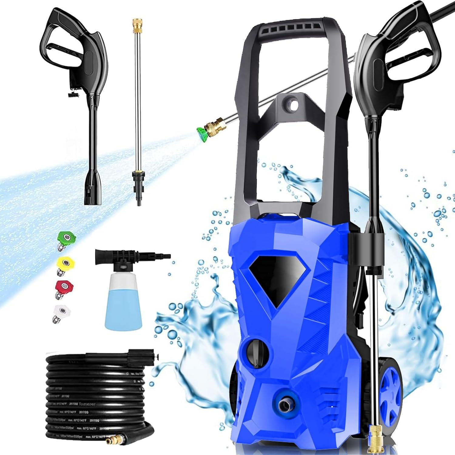 2100PSI Electric Pressure Washer 2.0GPM Power Washer 1600W High-Pressure Cleaner Machine for Car Washing, Fence Cleaning, Patio (Blue)