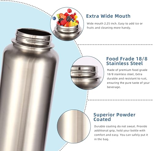 Miniatura 4 de Volhoply Botellas de agua aisladas a granel, paquete de 4 unidades, botellas deportivas de acero inoxidable de 40 onzas con mango de paracaídas y