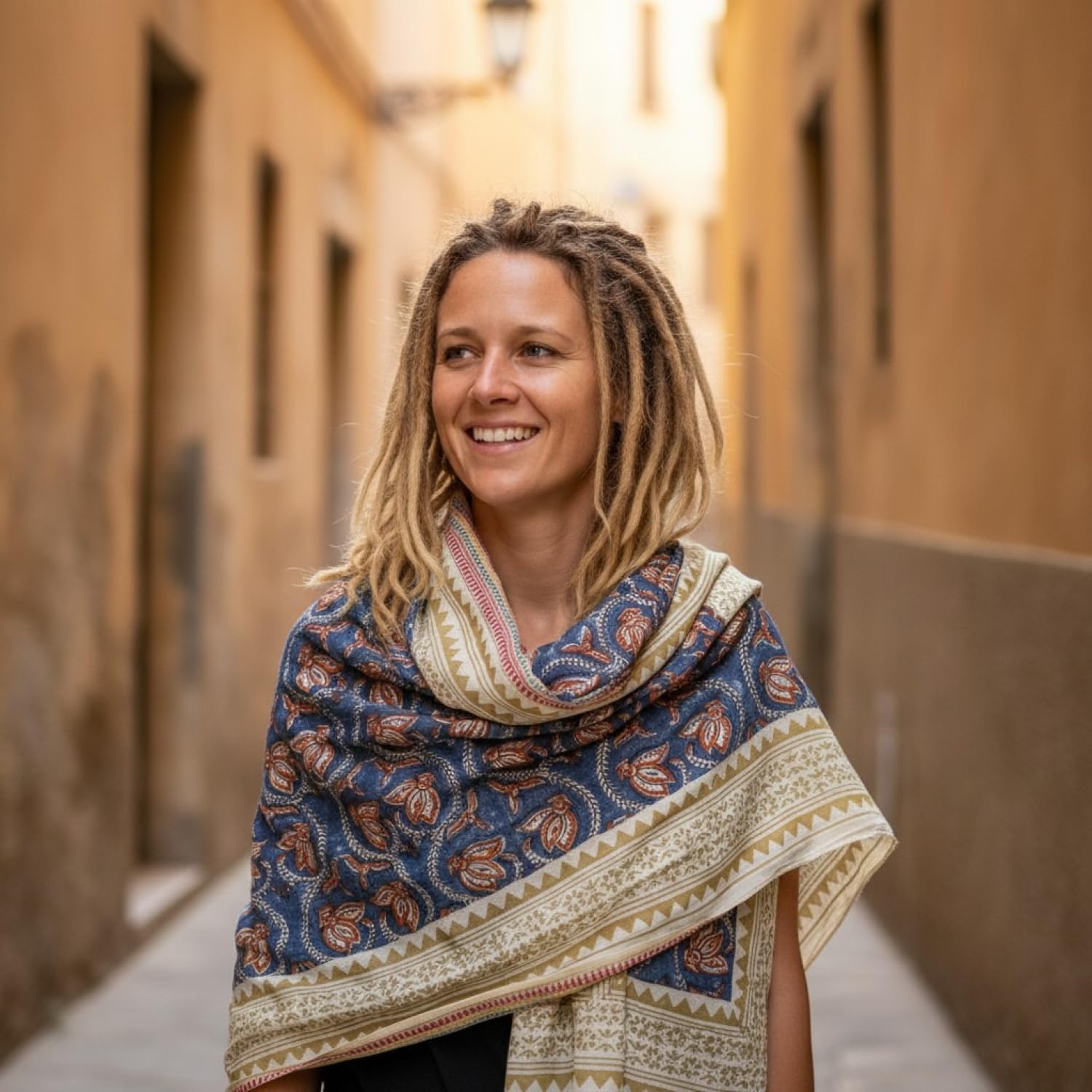 GURU SHOP Leichter Pareo Schal, Sarong, Handbedrucktes Baumwolltuch, Lungi mit Webbordüre, Herren/Damen, 190x120 cm