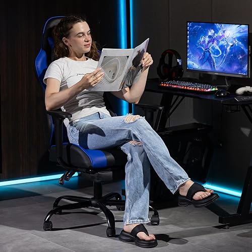 Miniatura 2 de Silla para juegos con reposapiés, silla de escritorio ergonómica para PC con reposacabezas y soporte lumbar de masaje, silla de videojuegos con