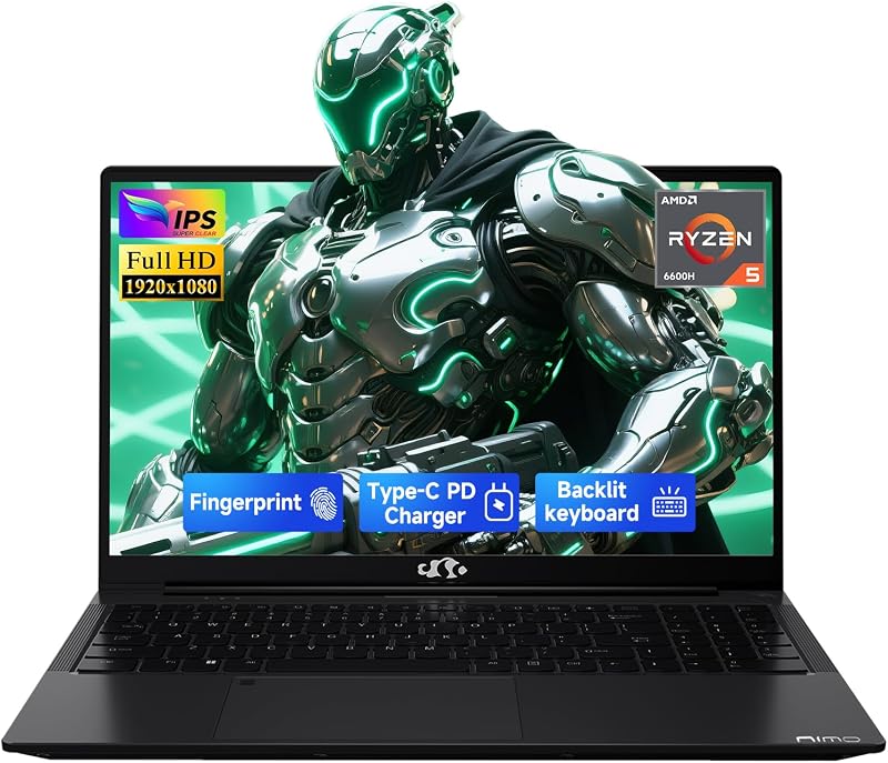 15.6" IPS FHD-Light Gaming-Laptop,AMD Ryzen 5 6600H 16GB DDR5 RAM 512GB SSD (Beat i5-1335U, 6 Cores Up to 4.5GHz) AMD Radeon 660M GPU-Computer with 100W Type-C Backlit Keyboard Fingerprint
