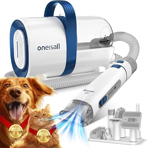 oneisall Kit de aseo para perros, cortaúñas de aseo para perros, aspiradora profesional de aseo para mascotas con 7 herramientas de aseo para