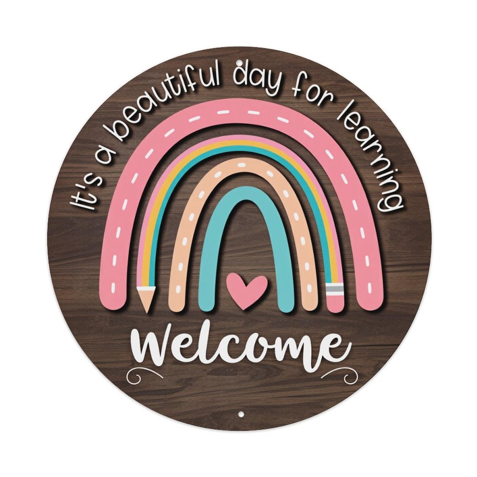 Rainbow Pencils Heart Welcome Learning Metal Tin Sign Vintage Garden Bedroom Cafe Bar Man Cave Home Wall Decor Metal Poster 8x8 inches