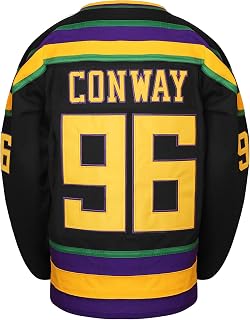 Mighty Ducks Jersey #96 Charlie Conway #99 Adam Banks #33 Greg Goldberg #66 Gordon Bombay Movie Hockey Jersey White Green (96 Black,Small)