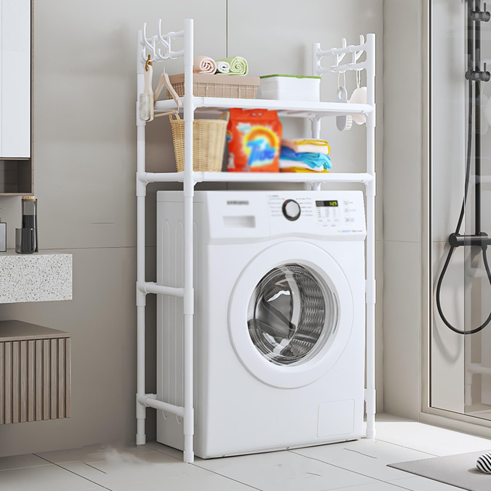 Sovrastruttura Per Lavatrice 160x66x34cm - Scaffale Con 3 Ripiani Effetto Noce, Mobile Salvaspazio Per Bagno - Foto 6