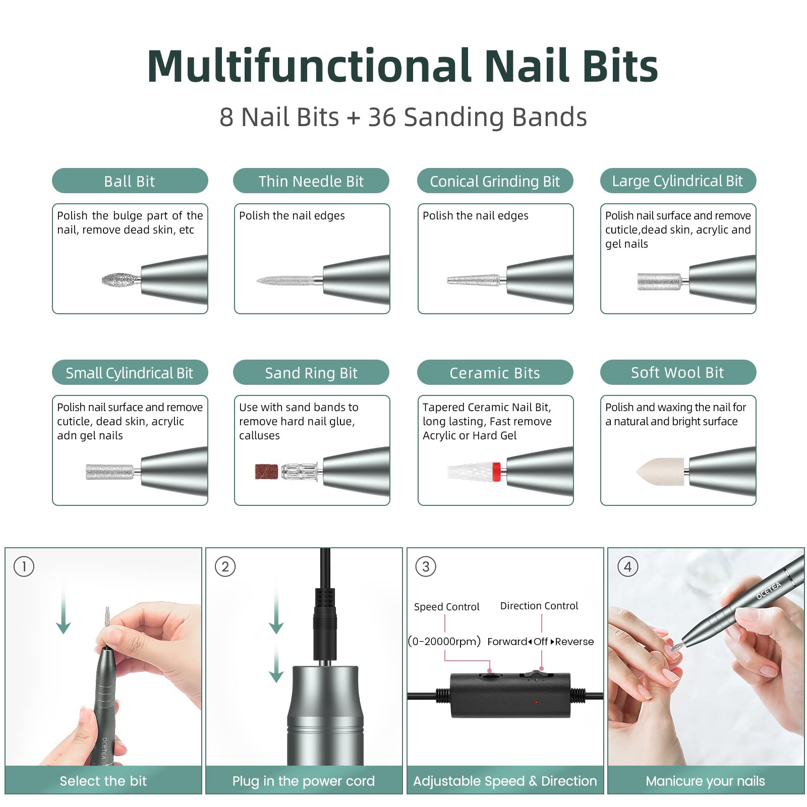 Efile - Taladro eléctrico de uñas, máquina portátil de manicura y pedicura, kit profesional de lima de uñas, herramientas para pulir, dar forma, quitar uñas de gel acrílicas, uso doméstico o de 7