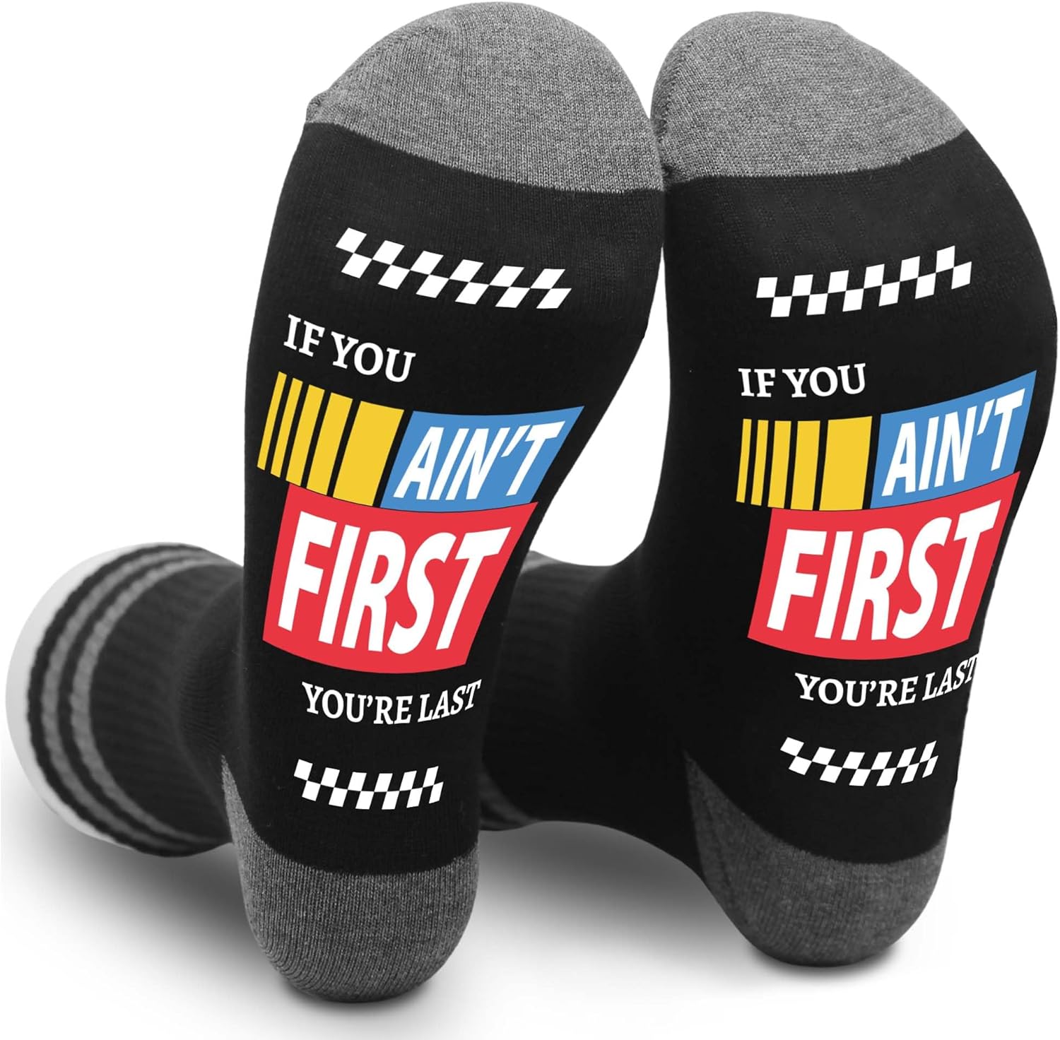 Funny Racing Socks for Men – “If You Ain’t First You’re Last” Quote Socks, Novelty Car Racing Gifts for Drivers, Race Fans & Pit Crew.(056) - Image 2