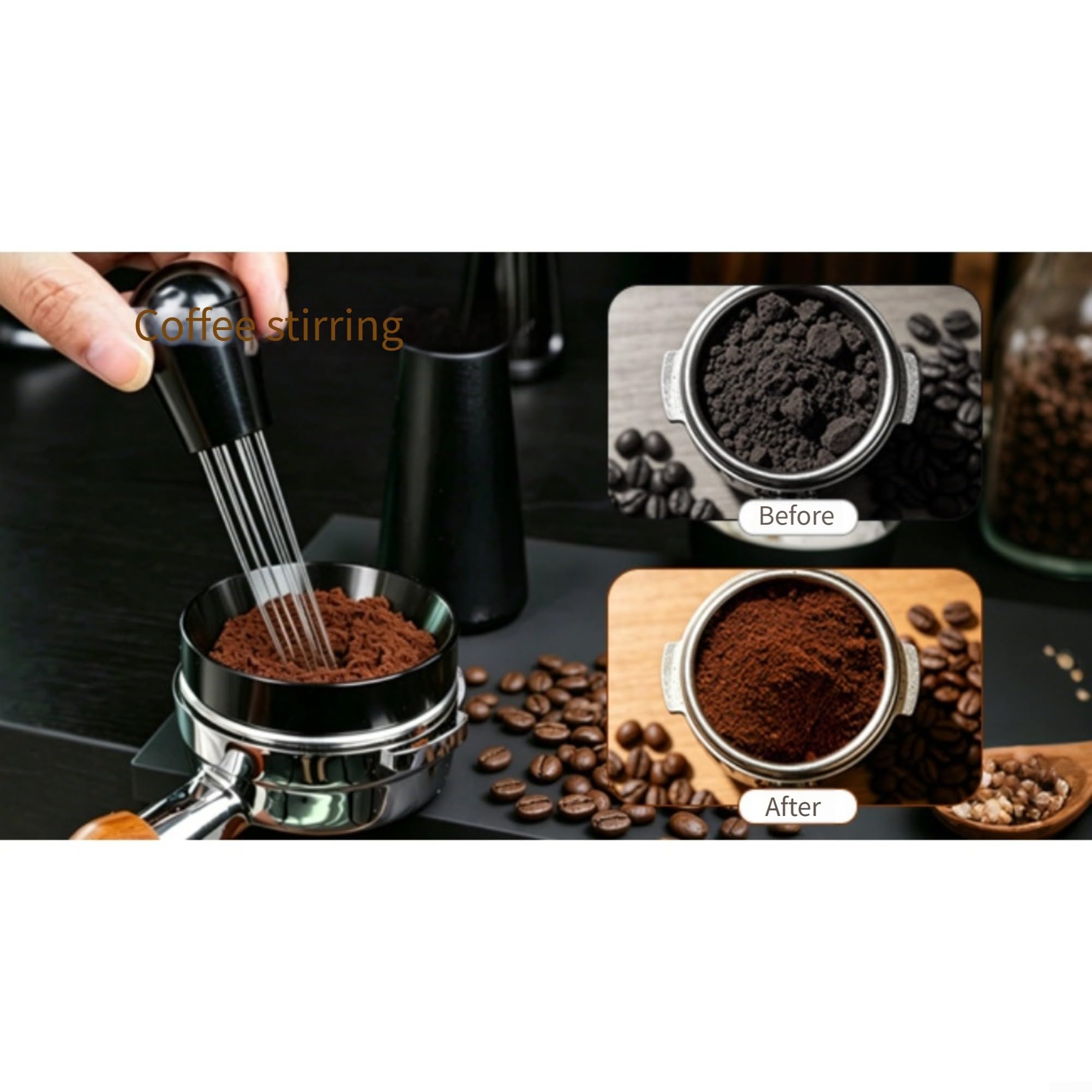 Kit para barista 53mm con Tamper y Distribuidor - Juego para accesorios Café para espresso para acero Inoxidable para madera para Hogar Cafetería