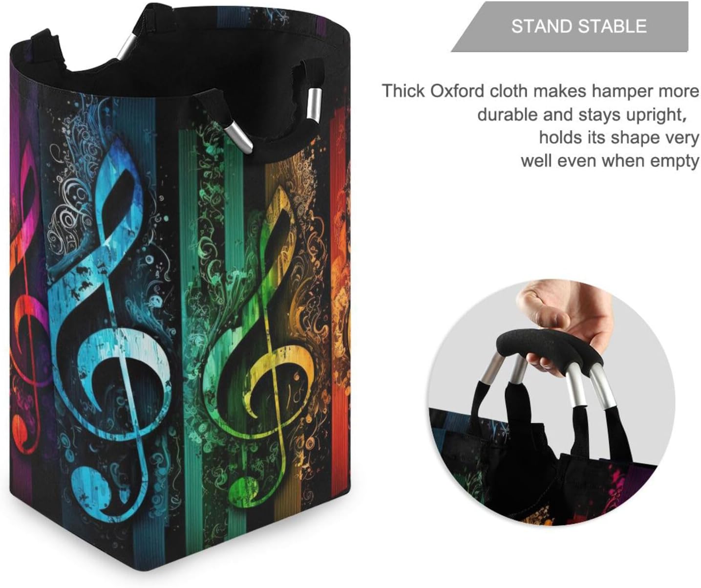 AIXIWAWA Abstract Musical Notes Print Laundry Basket Hamper, Collapsible Clothes Holder Dorm Home Laundry Bag with Handles 1 Pack