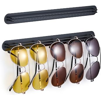 Glasses Holder Wall Glasses Stand for Multiple Glasses Sunglasses Storage Self-Adhesive Glasses Tray Glasses Storage Glasses Rack Sunglasses Holder Organiser Black Pack of 2