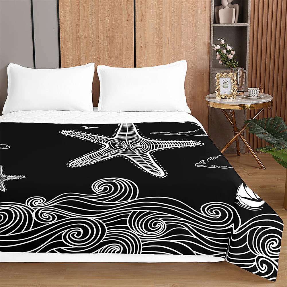 Dessus de lit matelassé 230x280 en microfibre pour lit 2 personnes avec motif vagues
