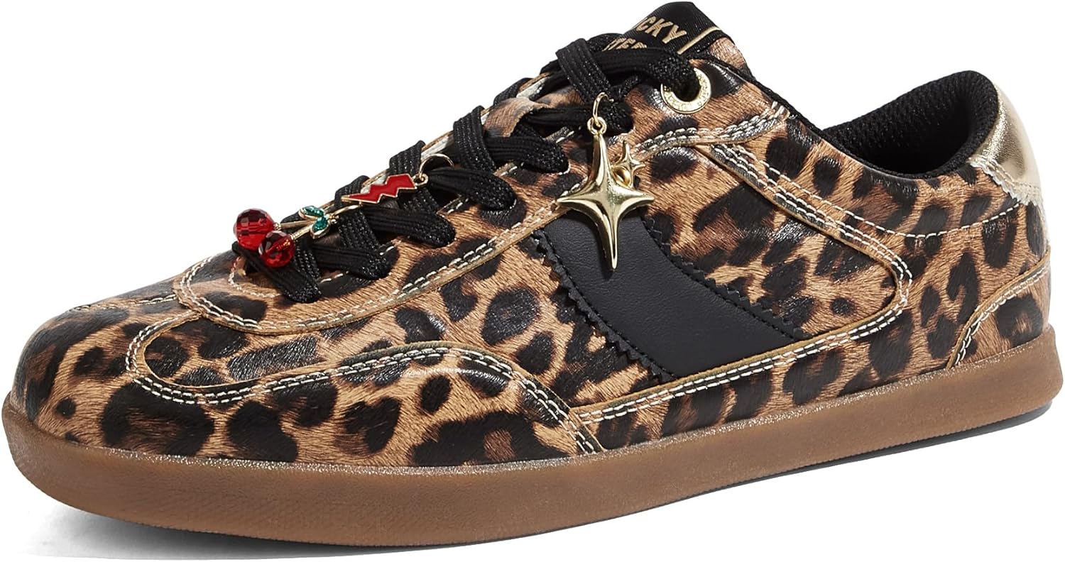 LUCKY STEP Women Classic Retro Sneakers Fashion Gum Sole Casual Faux Leather Walking Shoes Anti Slip Comfortable Tennis Trainers