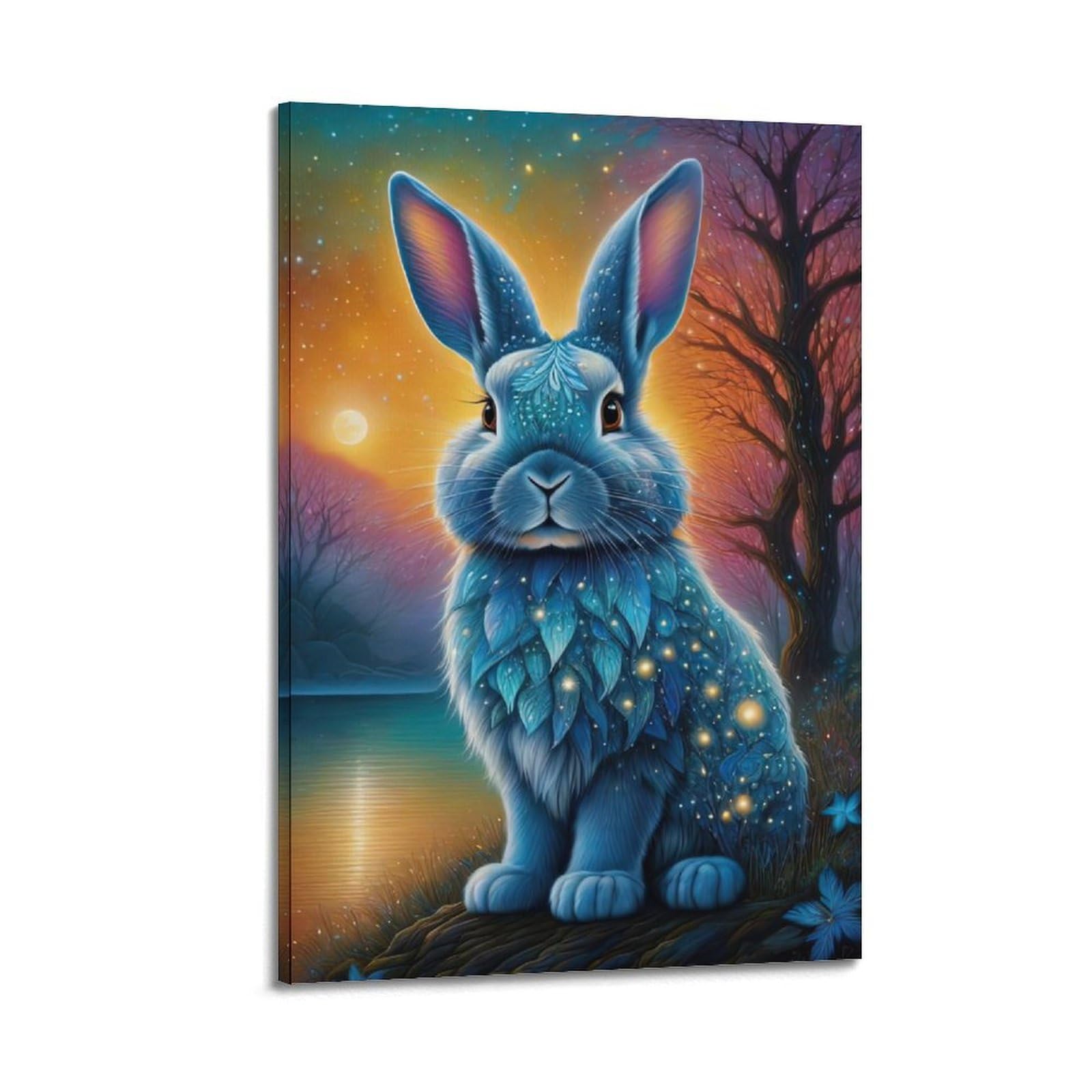 WPHSFX Animal Poster Bunny by The River Poster Decorative Painting Canvas Wall Posters And Art Picture Print Modern Family Bedroom Decor Posters 24x36inch(60x90cm)
