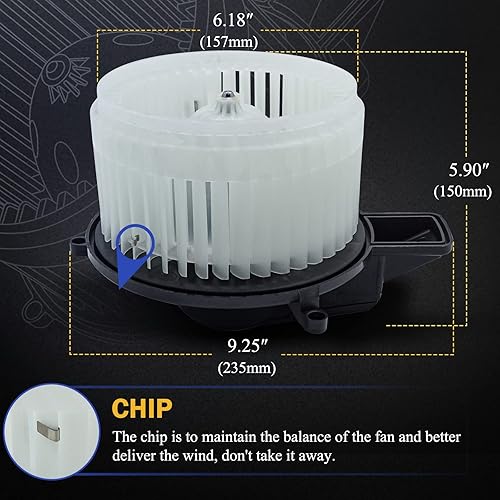 Miniatura 3 de Motor soplador de calentador HVAC de repuesto con jaula de ventilador, OEM # 700216 68029719AB - Compatible con Chrysler Town & Country 2008-2016