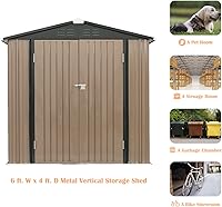 Vista 4 de Cobertizo de almacenamiento para exteriores de 6 x 4 pies, cobertizo de metal para exteriores con puertas y rejillas de ventilación, cobertizo