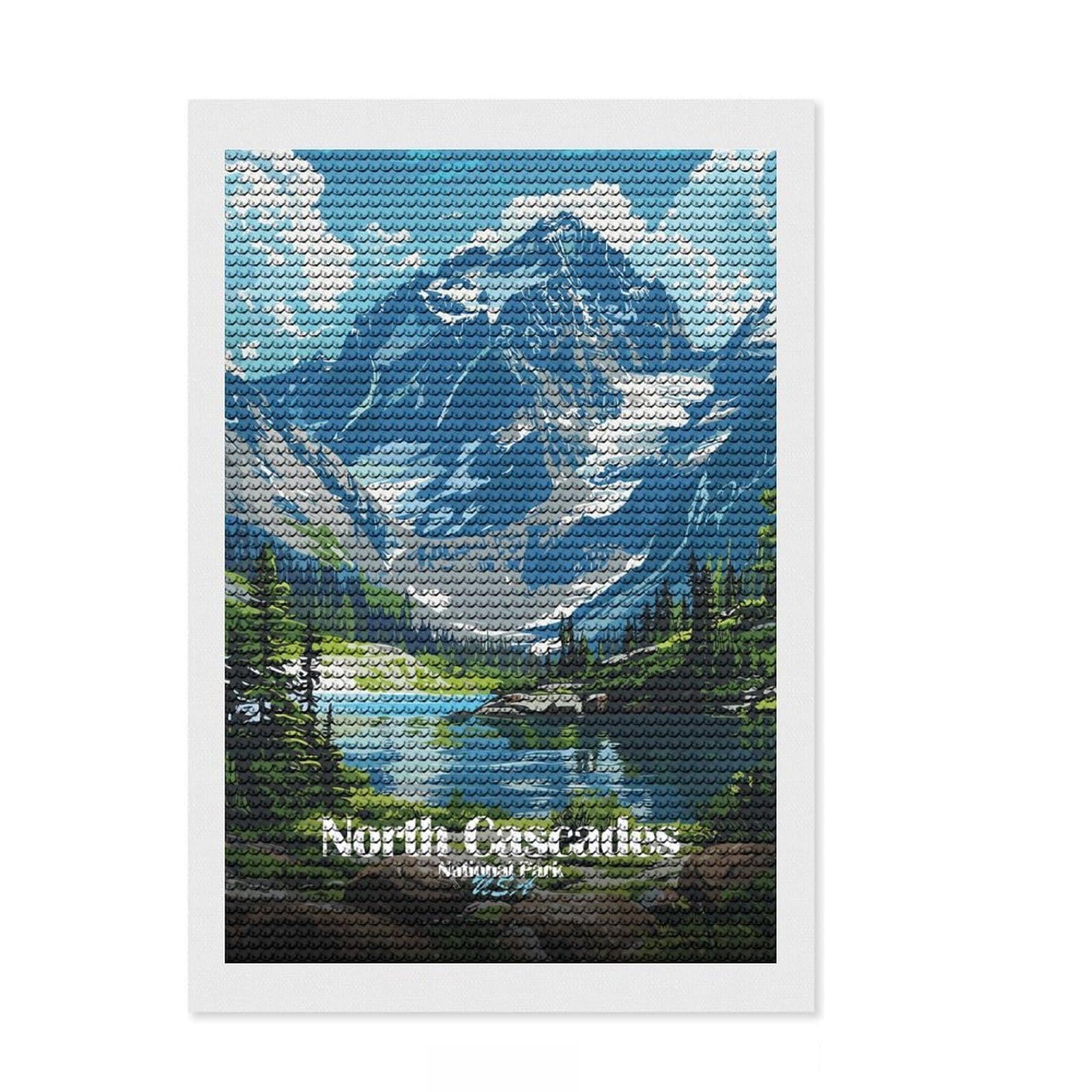 Junmoney North Cascades National Park Illustration Full Drill Diamond Painting Kit 8"x12", Holiday Gift Idea, Home Decoration, Boho Decor, Relaxing Handmade Project