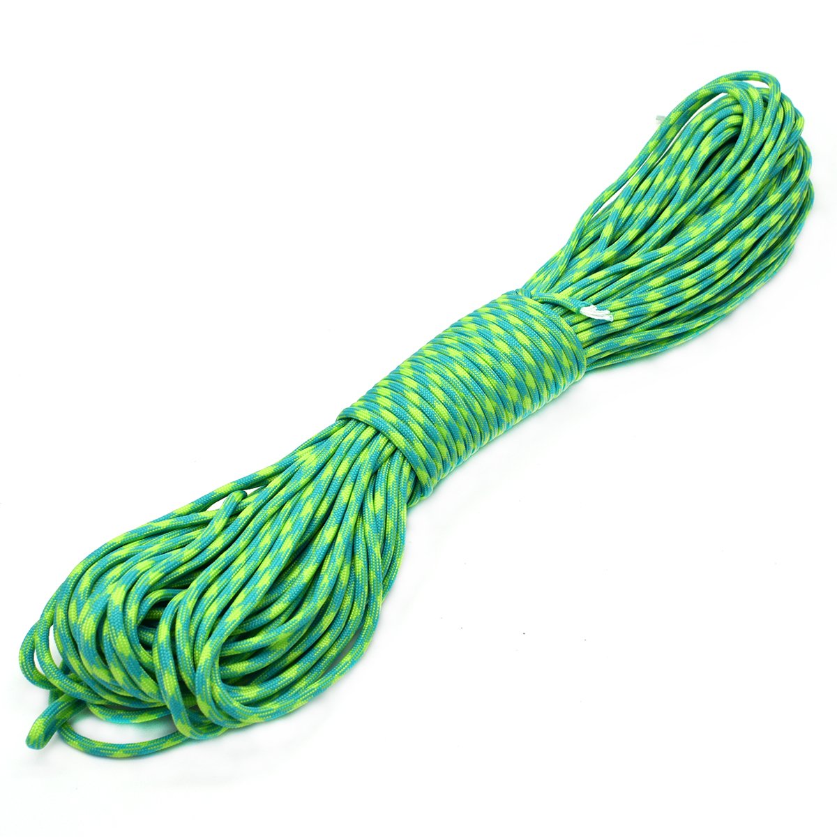 100ft Type III 7 Strand Core Paracord 550 Parachute (87# Light Green+Acid Blue)