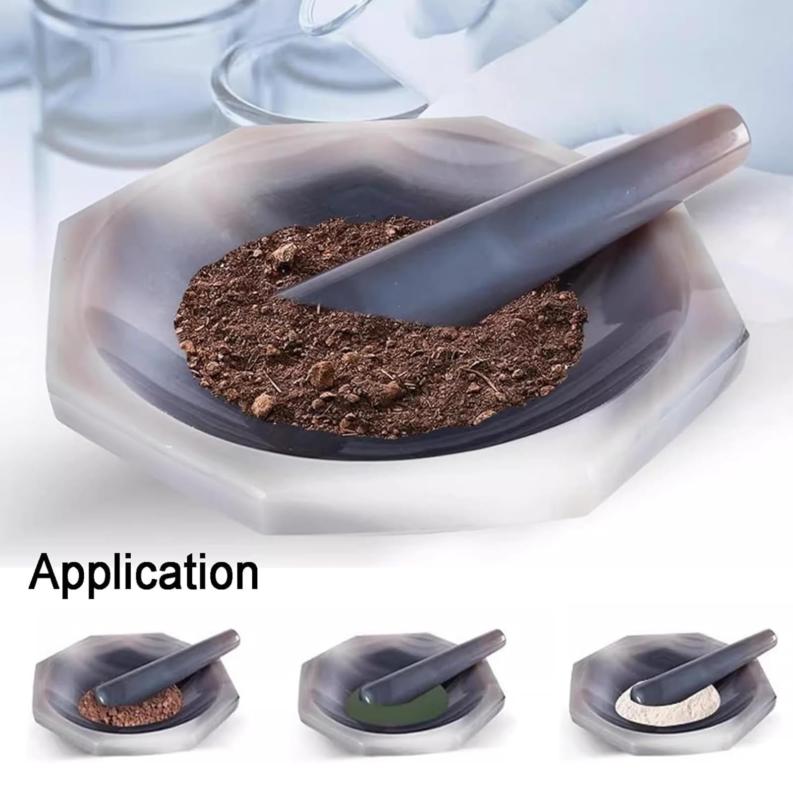 Juego De Mortero Y Maja De Ágata, Molinillo De Ágata Natural Pulida para Uso En Laboratorio, Diámetro Interior 100 Mm, Diámetro Exterior 118 Mm, Profundidad 30 Mm, Dureza 7 a 7,2