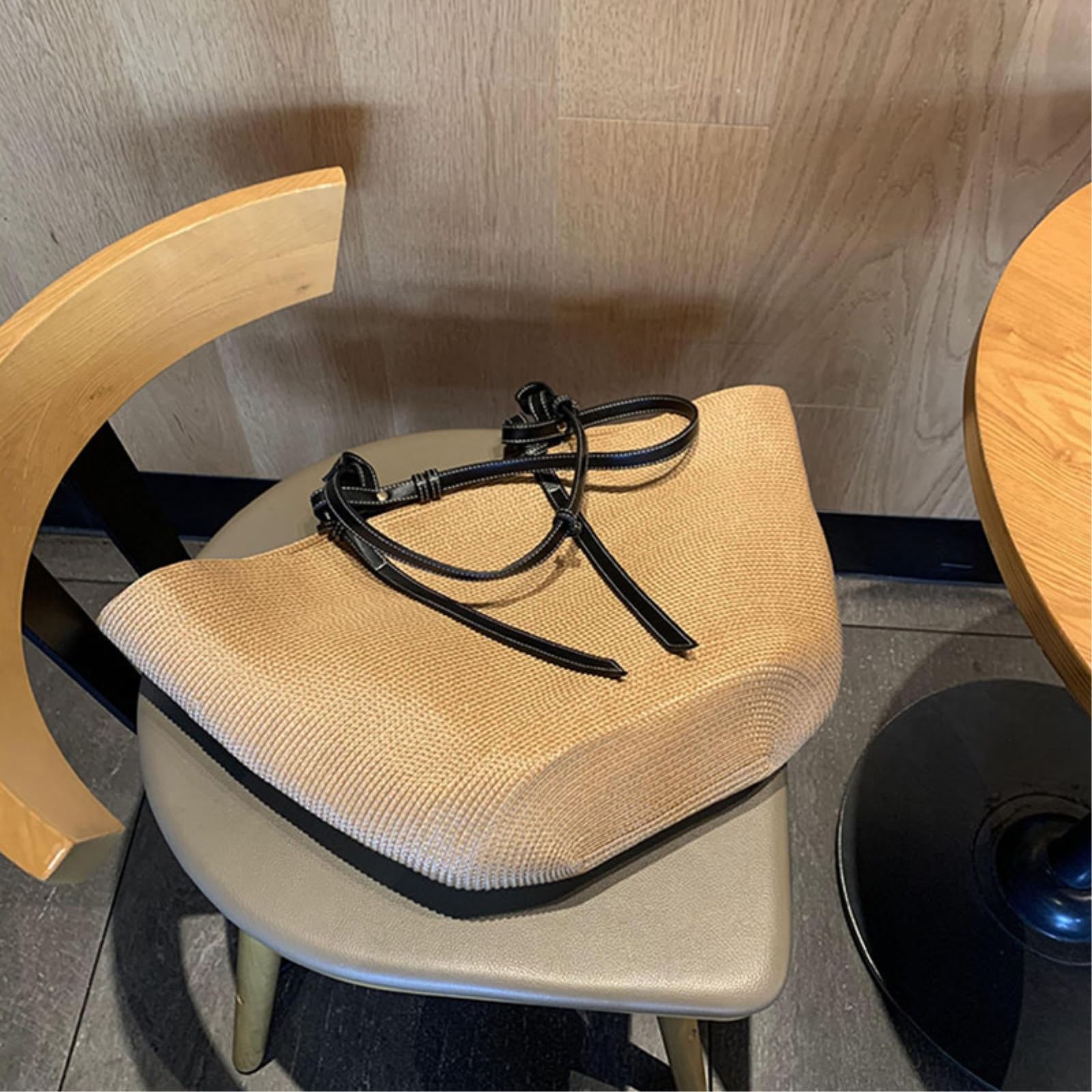 Borsa di Paglia Donna per Lo Shopping Spiaggia Grande capacità, A Tracolla in Rattan Designer, Fatta Mano delle Donne-Khaki