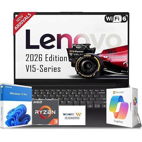 Lenovo 2026 New Generation V15 Business Laptop | Ryzen 3 7000-Series(Outperforms Intel i5-1235U) | 16GB RAM | 512GB SSD | 15.6" FHD Display | Ultra Slim Design | Long Battery Life | Windows 11 Pro